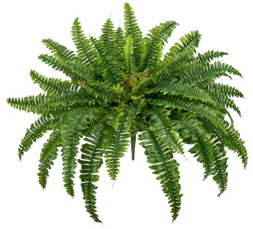 Hollyone 33'' Artificial Ferns for Outdoors, Fake Boston Fern Bouquet, Large Fern Bush Plant for Indoors, Home Decor, Windowsill, Garden Decorations, Farmhouse, Porch Arrangements (60 Fronds)