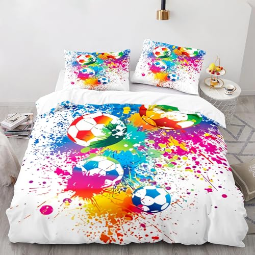 JLCZBT Funda nórdica de fútbol de 135 x 200 cm, para niños, diseño de fútbol con Estampado 3D, Funda nórdica para niños y Adolescentes, fútbol, Azul, con Funda de Almohada (A-2, 135 x 200 cm)