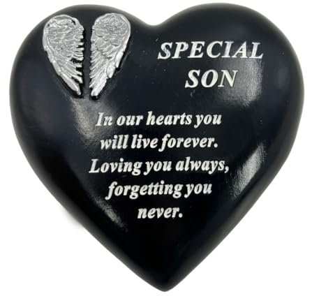 Special Son Angel Wings Memorial Black Heart Grave Plaque Graveside Ornament Decoration