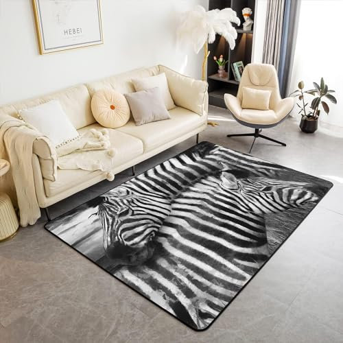 Kind Teppich 80 X 120 cm / 31.5 X 47.2, Schlafzimmer Teppich, 3D Teppiche Wohnzimmer Teppiche Weich rutschfest Teppich Für Wohnzimmer Schlafzimmer Bettvorleger Tier Zebra -1D8S7I6