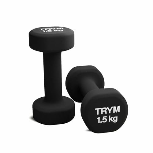 Trym Kurzhanteln - 2er Set, 1-5 kg Gewichte, Vinyl, Gusseisen, Rutschfest, Schwarz - Hantelset, Hanteln, Kurzhantel-Set für Aerobic, Pilates, Gymnastik, Fitness, Gym, Krafttraining (b) 2x1,5 kg)