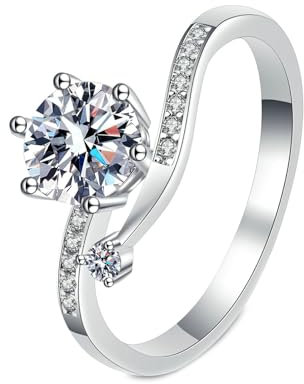 BCughia Diamantring Weißgold 750, 18 Karat Ring mit Rund Labor Diamant 1ct Damen Ringe Ehering Größe 53 (16.9)