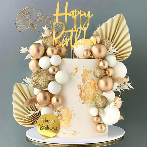 JeVenis decorazione torta champagne oro decorazione per torta con palline | decorazione torta champagne oro decorazione per torta con palline d'oro topper per torta con foglie di palma oro palla d'oro
