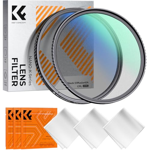 K&F CONCEPT Nano-Klear 49mm Kit de Filtro Black-Mist 1/4 + CPL | Filtro Polarizador CPL + Black Diffusion 1/4 con Nano Revestimiento 3 Paños de Limpieza - FS305