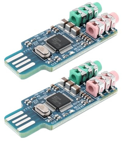 eMagTech Lot de 2pcs Puce de Carte Son USB CM108 Carte Son Drive Free Carte Son Externe Stéréo Pratique pour Ordinateur Portable 49x19x8mm