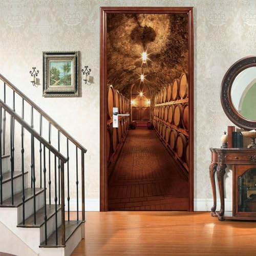 Tizhweqo Pegatina Puerta Bodega Pegatinas para Puertas Bodega Adhesivo Vinilo 3D Puerta Pegatina Pared Murales Papel Pintado Poster para Sala de Baño Decorativos 90x210 cm a2869