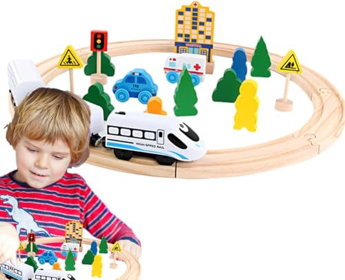 Kindereisenbahn-Set, Spielzeugeisenbahn-Sets | Elektrische Züge mit Holzschienen | Lernaktivitäten im Vorschulalter für und Mädchen ab 3 Jahren, Lernspielzeug