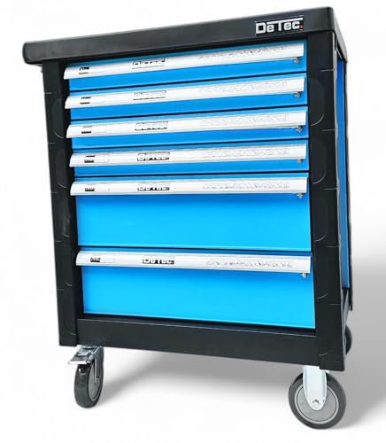 DeTec. Verktygsvagn fylld med verktyg | verkstadsvagn 6 lådor 4 fylld koloptik inlägg | verktygslåda utrustad med Blue Edition Workshop