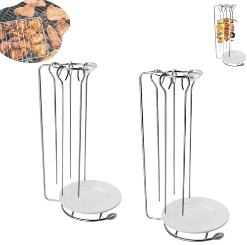 brochettes verticales pour barbecue, Lot de 5 brochettes plates pour griller, support de brochette pour barbecue en plein air, bâtons de barbecue réutilisables pour (2)