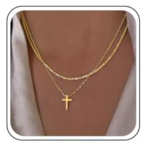 TseenYi Mehrlagige Kreuz Twist Kette Halskette Gold Glitter Gypsophila Kette Halskette Kleines Kreuz Anhänger Choker - Super Funkelnde Glitzerketten - Kreuz Anhänger Halsketten