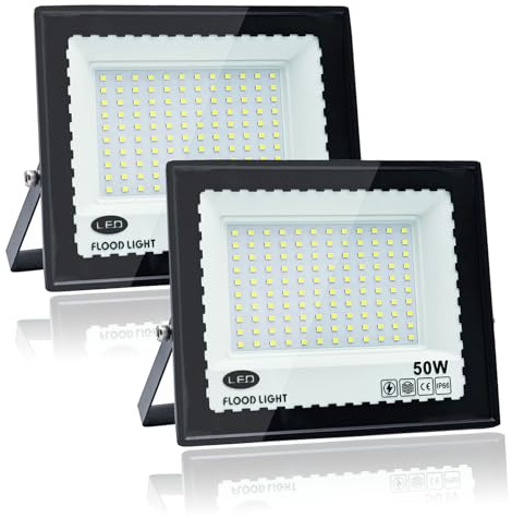 Tkdaksy 2 Stück LED Strahler Außen 50W, 6500K Kühlweiß, Strahler Außen IP66 Wasserdicht, 5000LM LED Scheinwerfer, für Gärten, Höfen, Garagen, Dächern, Terrassen, Parkplätzen, Plätzen und Docks