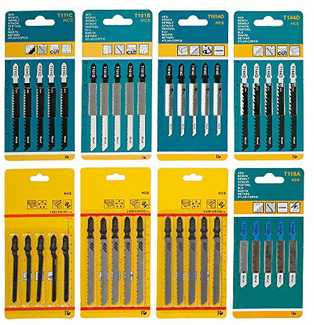 40Pcs Jigsaw Blades Set, T-Shank Jig Saw Blade Set, Fast Cut HCS/HSS Jigsaw Blades for Wood, Plastic and Metal Cutting, Compatible with All Jigsaws