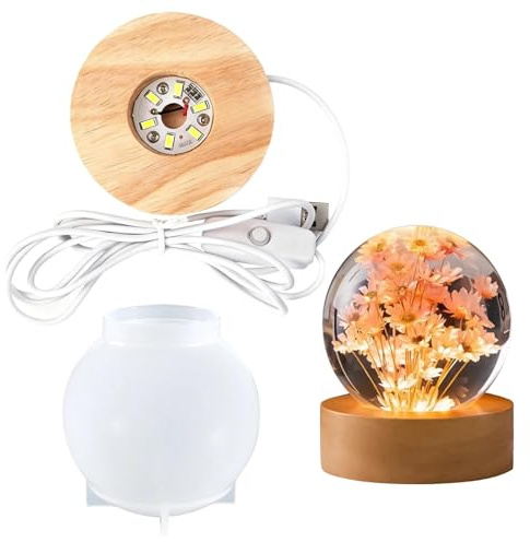HENGBIRD Unica lampada sferica sferica bella resina epossidica sfera lampada in stampi, silicone e stampi per colata inclusi, sfera LED per stampi sferici in silicone per progetti fai da te