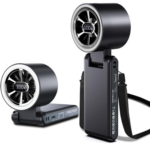 TIMEMOON Portable Handheld Fan,Foldable Pocket Size, 5000mAh[Up to 22H Cooling] Brushless Motor 5 Speeds,Type-C Charging,Ring ambient light,for Travel/Makeup/Festival/Gift (Black)