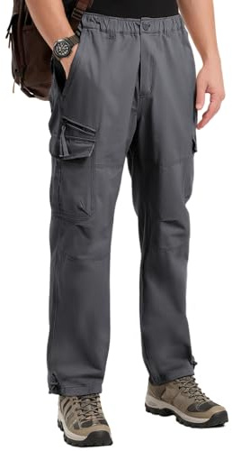 Aimato Herren Cargohose aus 100% Baumwolle, Atmungsaktive Outdoorhose, Freizeithose mit Elastischem Bund für Bewegungsfreiheit, Arbeitshose mit 7 Multifunktionstaschen für Trekking/Freizeit/Wandern