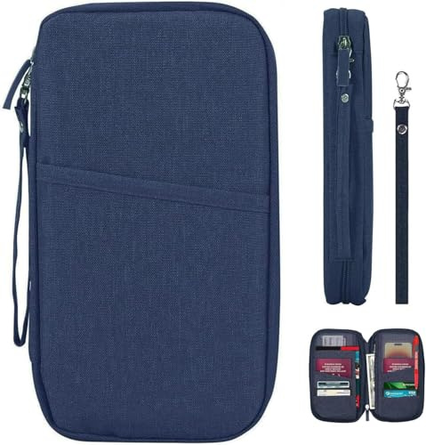 HSYTEK Reisepass Organizer mit 8 Tasche, Wasserdicht Reisepasshülle, Reiseunterlagen Organizer Familie, Reiseorganizer Dokumente für Flugtickets, Geld, Handy, Kreditkarten, Ausweis, Reisedokumente
