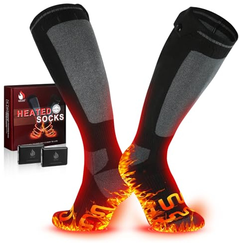 Beheizbare Socken, Beheizte Socken Damen Herren, die Lösung für Maximale Heizfläche im Jahr 2025 5V 6000 mAh Wiederaufladbare Heizsocken für Skifahren, Outdoor, Camping, Wandern (Größe L)
