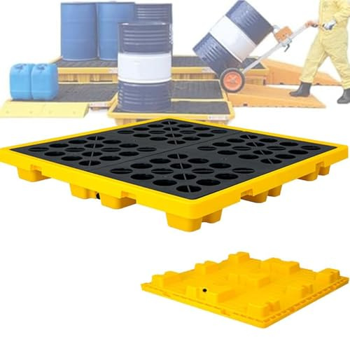 Plataforma modular de contención de derrames con salida de drenaje y bolsillos para montacargas, bandeja apilable resistente a prueba de fugas para almacenamiento industrial y doméstico