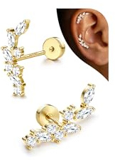 Adramata Boucle d'Oreille Argent 925 Femme Boucles d'Oreilles en CZ Opale Hypoallergénique Piercing Oreille Cartilage Helix Piercings Tragus Boucle d'Oreille Femme Argent/Or
