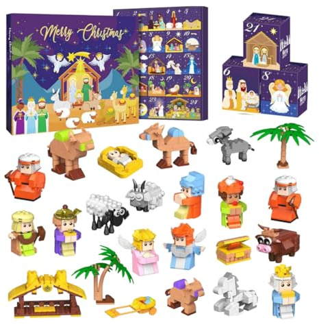 Calendrier de l'Avent 2025 - Compte à rebours de Noël 24 jours - Avec 24 jouets en briques de construction - Calendrier à thème - Cadeau surprise - Décoration pour enfants et adultes