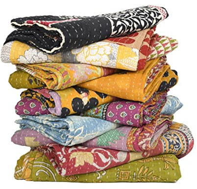 Rajasthali 2 Pcs Whole Sale Tribal Kantha Quilts Mix Lot Vintage Cotton Bed Cover Old Assorted Patches Rally