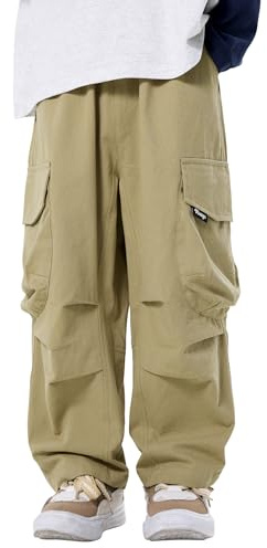 SEAUR Pantaloni Cargo Baggy Ragazzi Vita Elastica Pantaloni a Gamba Larga Oversize Hip-Hop Streetwear 4 Tasche Adolescenti 160 (12-13 Anni)