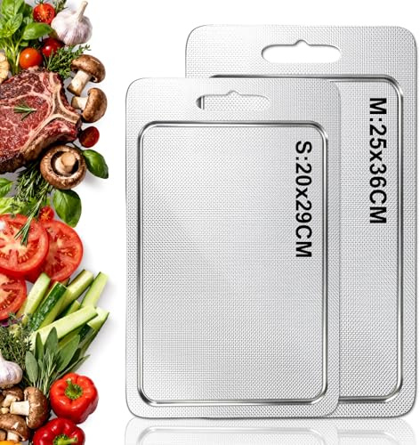 2PCS Titanium Cutting Board, S316 Stainless Steel Chopping Board, with Juice Tank. Rice Grain Texture is More Slip-Resistant and Scratch-Resistant. Double-Sided Food Grade, Dishwasher Safe, for Meat
