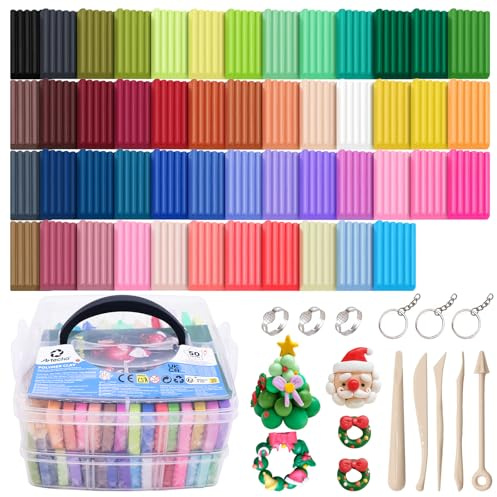 Artecho 50 Farben Polymer Clay Set mit 5 Werkzeug & Zubehör | Ofenhärtend, weich & ungiftig. Komplettes DIY-Modellier-Set & Geschenk für Anfänger, Künstler und Erwachsene