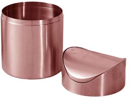 Genérico Mini Papelera Metálica de Acero Inoxidable con Tapa Tamaño Pequeño para Escritorio y Coche Cubo de Basura de Mesa Color Cobre Antiguo Adecuado para Oficina Cocina y Baño