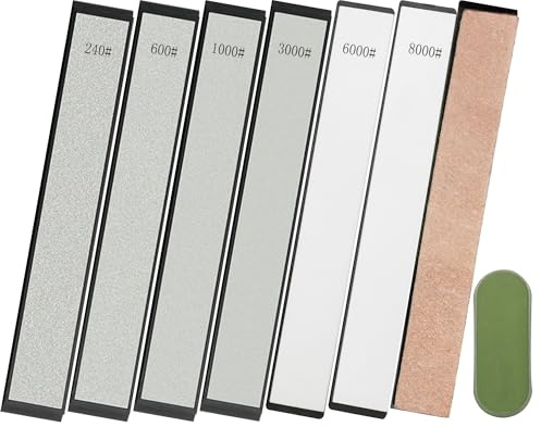 Lehwoik Schleifsteine 6er-Set - 4 Diamant Schleifstein Kochmesser Schleif | 240#, 600#, 1000#, 3000#; 2 Wasserstein – 6000#, 8000# für fest abgewinkeltes Messerschärfer Profi + 1 Polierkit