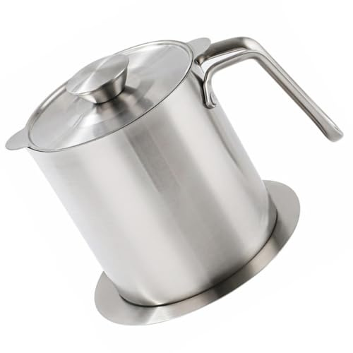 Genérico Colador de Aceite de Cocina 2.0l de Acero Inoxidable con Tapa y Filtro Fino, Depósito Grande para Grasa y Aceite Usado, Recipiente para Almacenamiento Doméstico y Restauración