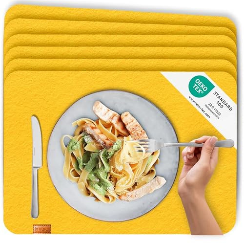 Miqio - Design Filz Tischsets - 6er Set Platzset abwaschbar - Filzmatte Untersetzer Platzdeckchen - gelb
