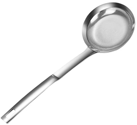 Mesh Colander Stainless Steel - Multifunctional Strainer with Handle | Fine Mesh Food Strainer | Fat Skimmer Spoon for Grease, Gravy, Foam, Hot Pot, Pasta, Vegetables, Fruits, Kitchen Essential