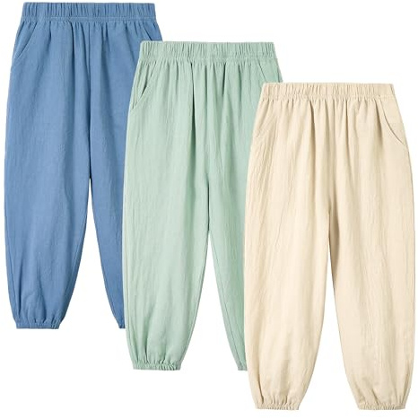 Miipat Bambina Ragazza Pantaloni 3pcs Bambino Ragazzo Casual Pantaloni Lunghi Bambini Estate Morbido Elastico Vita Unisex Pantaloni Harem