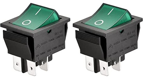 Heschen - Interruttore a bilanciere, acceso/spento, DPST, 4 terminali con luce verde, 16 A, 250 V CA. Nr.2 pezzi.