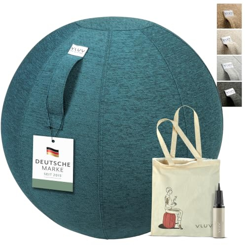 VLUV BOL STOV Sitzball Büro ergonomisch - Gymnastikball mit waschbarem Stoffbezug, atmungsaktiv, mit Tragegriff und Wegrollschutz - für Home Office und Schwangerschaft