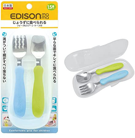 Edison Mama Noodle Prevención de Caídas Tenedor y Cuchara Kiwi y Sandía