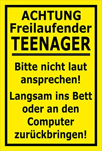 Melis-Folienwerkstatt MelisFun Achtung - Freilaufender Teenager - lustiges Schild Geschenk-Idee Scherz-Artikel