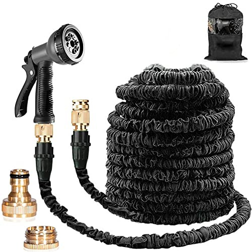 Expandable Garden Hose 100ft, Expanding Hose Pipe with 1/2,3/4 Fittings,Lightweight Garden Hose Expandable with 8 Function Spray Gun(100ft, Black)