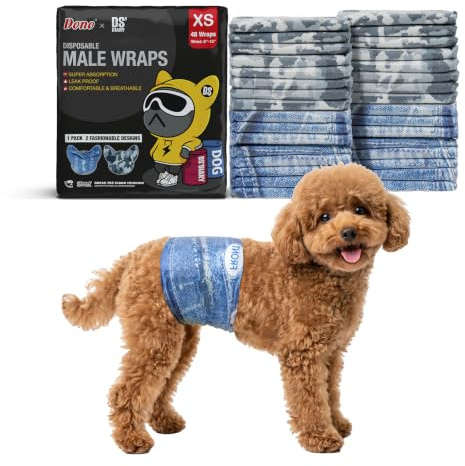 Dono Dog Diapers Male Disposable Male Dog Wraps, Wider Doggie Puppy Diapers Male Belly Bands, Super Absorbent, Leak-Proof Fit, Excitable Urination, Incontinence, X-Small 48ct