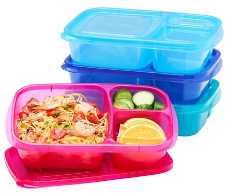 Bentgo Easyboxes - Original Stackable Lunch Boxes - Reusable 3-Compartment Food Containers for Kids and Adults - Bento Lunch Box for Meal Prep, School, & Work - BPA Free, Set of 4 (Jewel Brights)