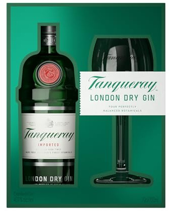 Tanqueray London Dry Gin | Gift Pack with Glass | 43.1% vol | 70cl | Distilled 4 Times | Made with 4 Gin Botanicals | Enjoy with Ice & Tonic
