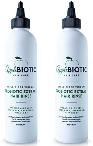 AppleBiotic Rinçage capillaire au vinaigre de cidre de pomme, lot de 2 unités, nettoyant pour cuir chevelu et dissolvant d'accumulation de cuir chevelu, aloe vera organique