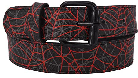 EANAGO Kindergürtel >SPIDERBOY< für Jungen (ca. 6–15 Jahre) – Verstellbarer schwarz-roter Gürtel aus veganem Material mit Spinnennetz-Design, für Schule, Freizeit und Alltag