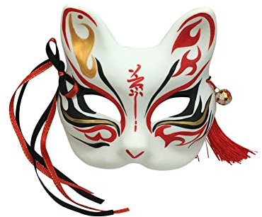 YangYong Kitsune Masque de renard pour costume de Noël, cosplay, kabuki, demi-visage de chat, bal masqué