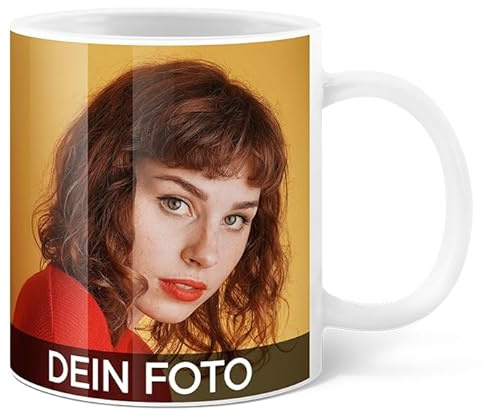 BILDER DE Fototasse personalisiert mit eigenem Bild und Text | Personalisierte Tasse selbst gestalten & bedrucken | Kaffeetasse & Teetasse mit Foto | Panorama-Tasse Weiß