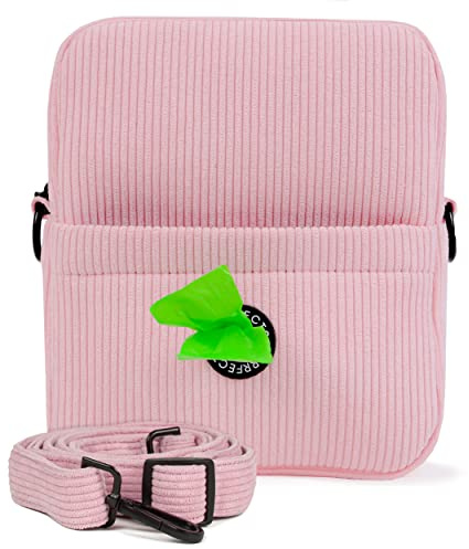 Purrfects UK hundpromenadväska crossbody – hållbar godispåse för hundträning – hundträning godisväska med bajspåse dispenser, sylish hundpromenadväska för kvinnor och män (godistrås, rosa, manchester)