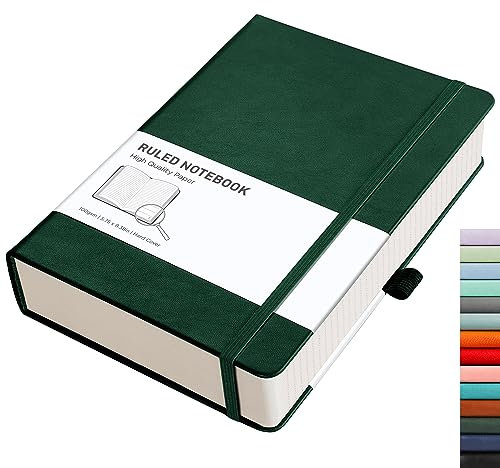 RETTACY Notizbuch A5 liniert - Dickes Tagebuch mit 320 nummerierten Seiten, 1 Rücktasche und hochwertigem Hardcover für Frauen und Männer im Büro oder in der Schule, 14,5 x 21 cm - Grün