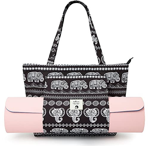 WLLWOO WLLWOO Yoga-Taschen für Frauen mit Yogamatten, Tragetasche, Tragetasche, Canvas-Tragetasche für Pilates, Schultern, für Reisen, Büro, Strand, Workout, Elefant, Einheitsgröße