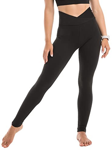 SINOPHANT Mallas Deporte Mujer de Cintura Alta, Leggins de Control de Abdomen Opacas, Elásticas, Leggings Mujer Vestir, Suaves como la Mantequilla S-M 1 Piezas Negro Cintura Cruzada